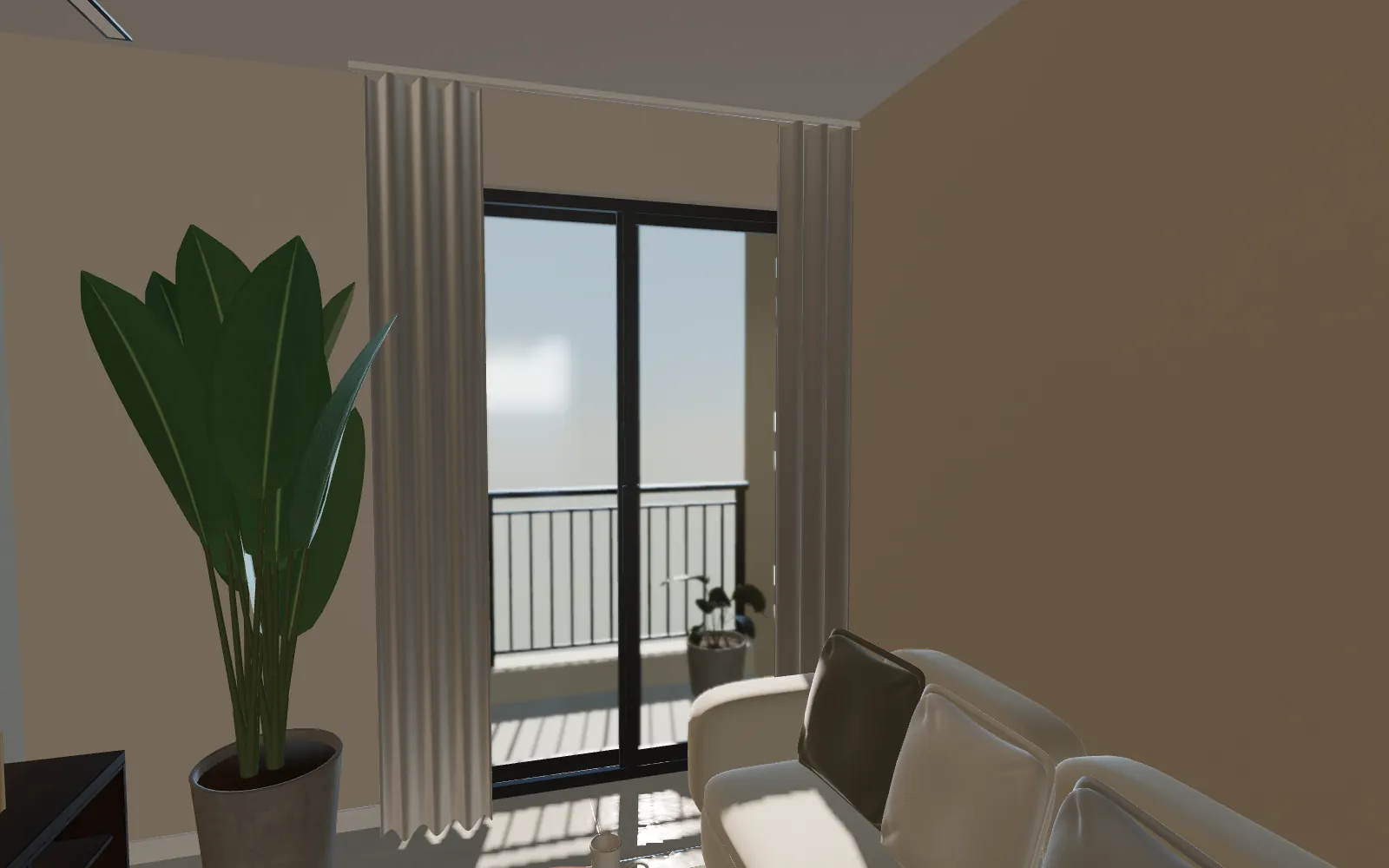 Sliding balcony door open onto the balcony